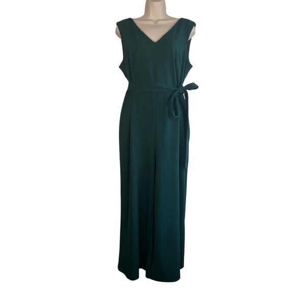 Calvin Klein Emerald Cropped Wide Leg V-Neck Jumpsuit sz 14 - Picture 2 of 10